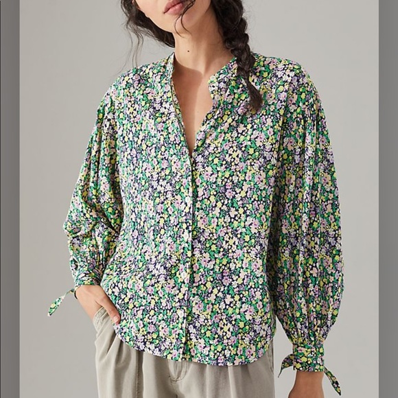 Anthropologie Maeve Ashleigh Puff-Sleeved Buttondown - Picture 3 of 10